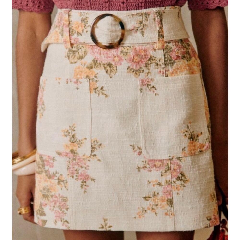 NWT Sezane Gillie Mini Skirt in "Ella" Floral Cream White Size 44 US 12